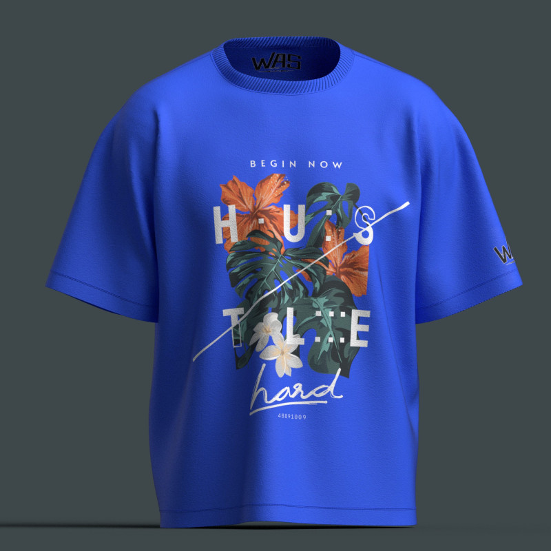Hustle blue regular fit round neck t shirt